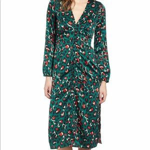 Leith teal Cyrus leopard midi dress front button